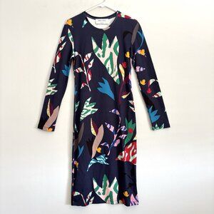 Prabal Gurung Navy Blue Long Sleeve Floral Midi Sheath Dress Women’s Size Small
